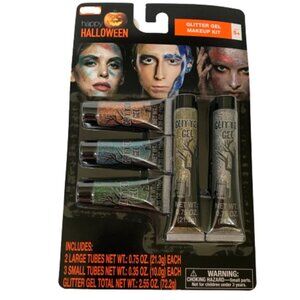 Halloween Glitter Gel Makeup Kit Face Metallic Shimmer 5 Tubes Costume Party Set